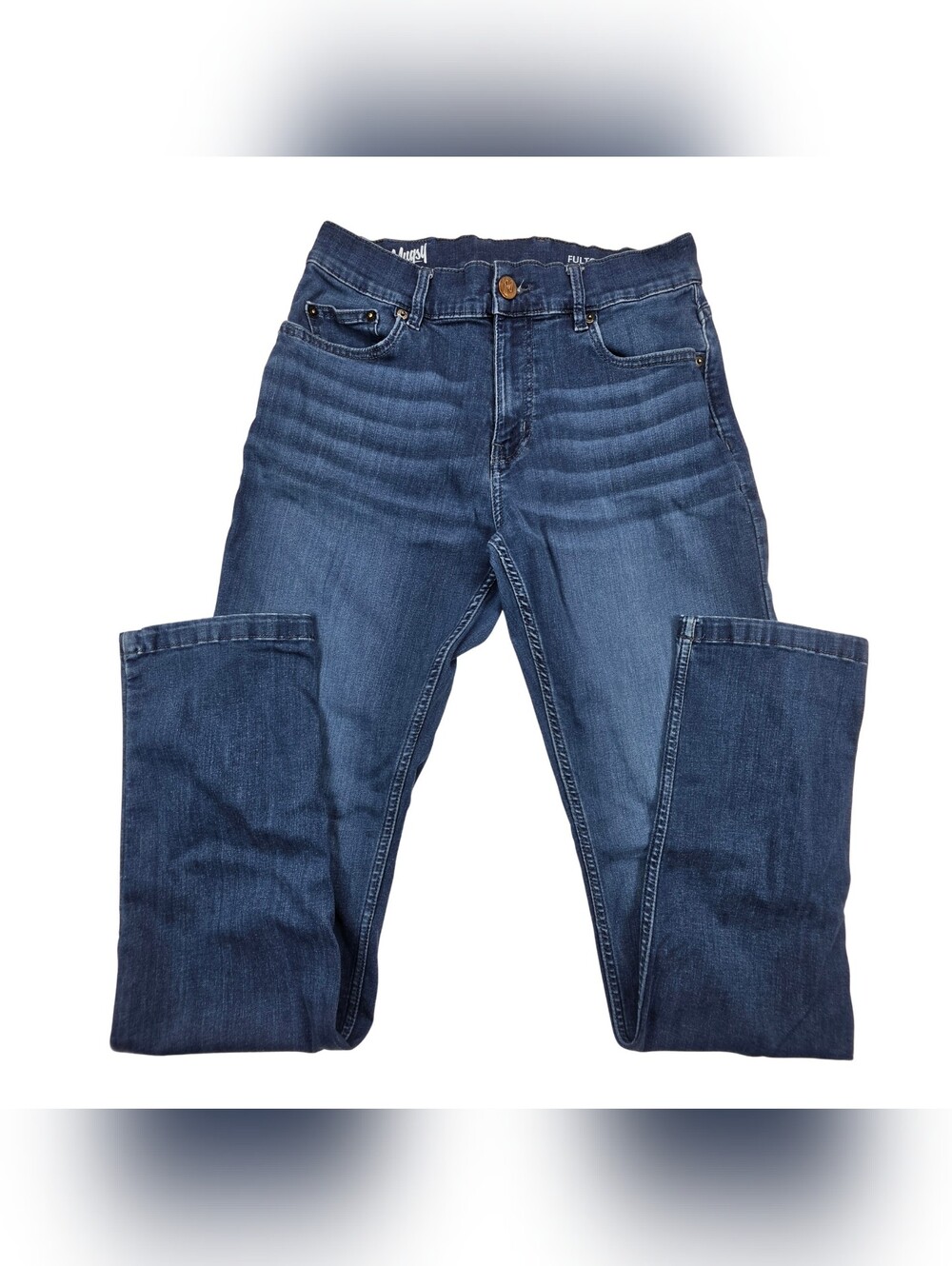 Mugsy Fultons Jeans Mens 32x34 Blue Dark Stretch Denim Casual Whiskering FLX3NFU